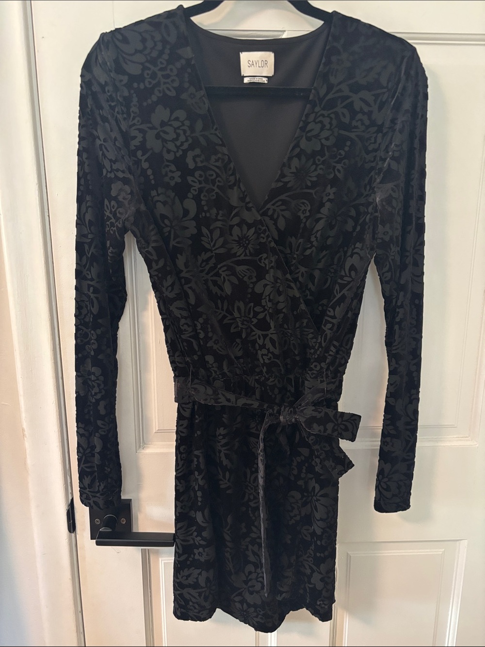 SAYLOR Black Floral Burnout Velvet Wrap romper